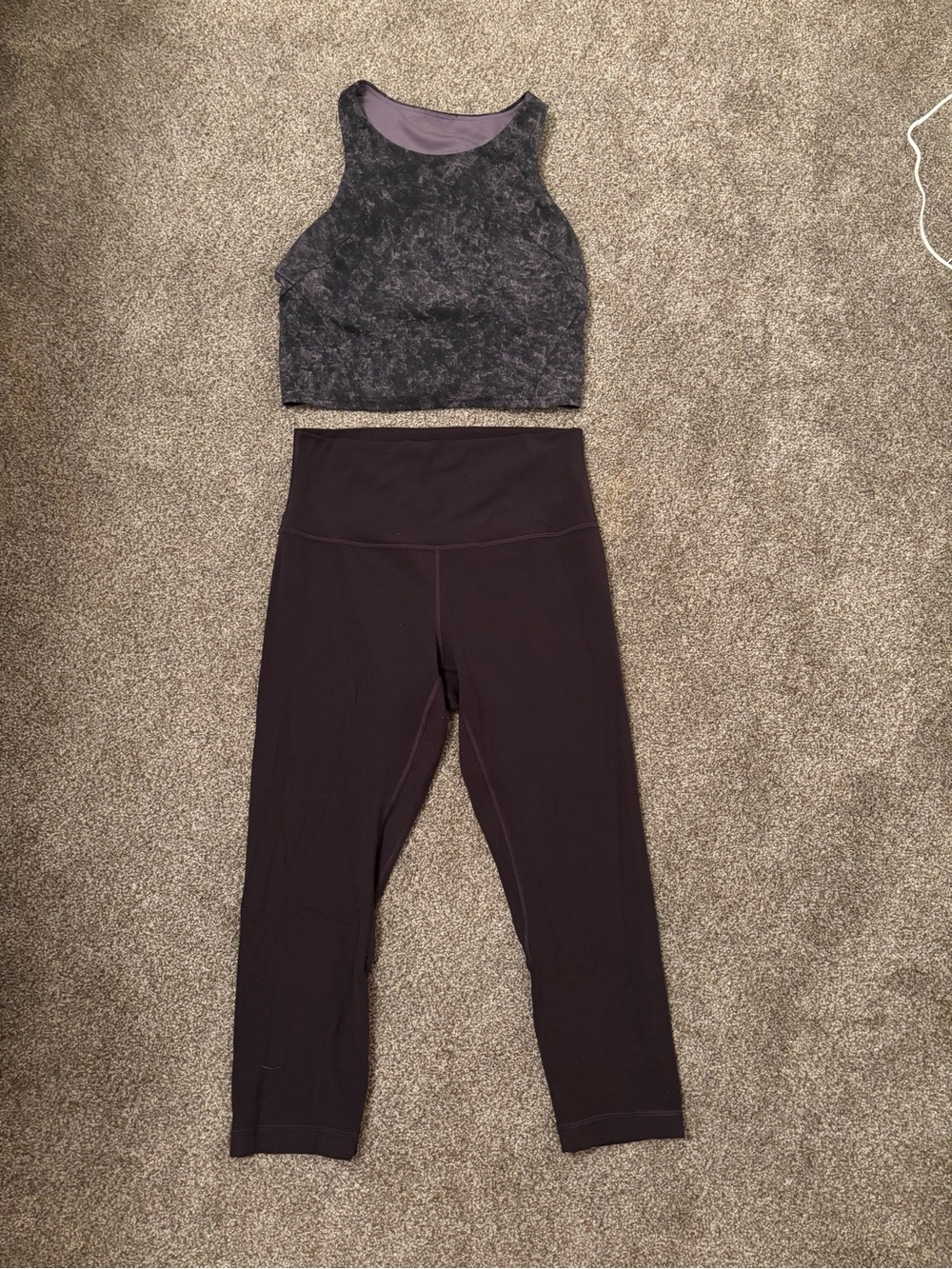 lululemon athletica Black High-Rise Crop Leggings with Patterned Gray Crop Tank